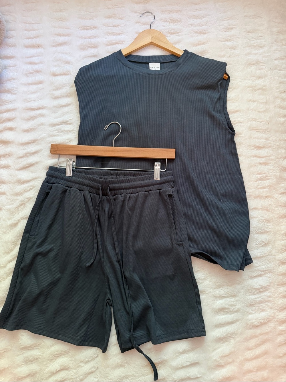 Navy blue tank and shorts set